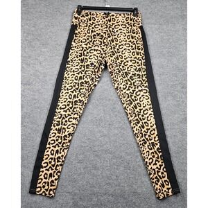 Nicki Minaj Collection Leopard Print Leggings Black Side Stripe Gold Zip Sz 2